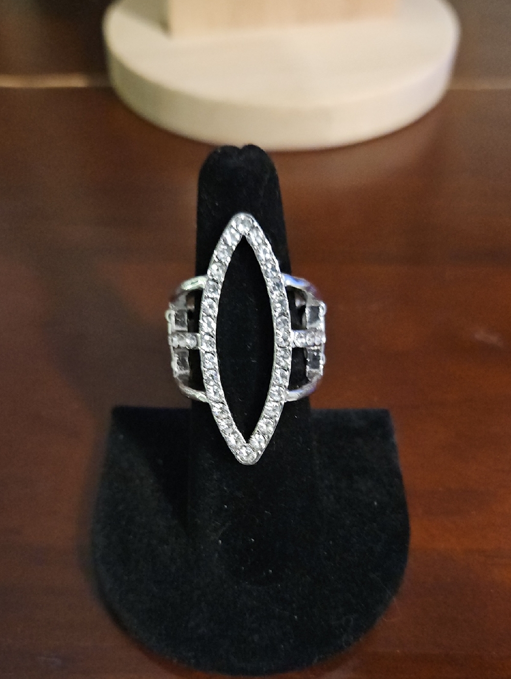 Silver Marquise Pavé Crystal Statement Ring - Silver Stretch